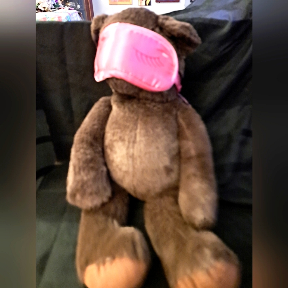 Lovely Brown Teddy Bear with Pink Sleep Mask